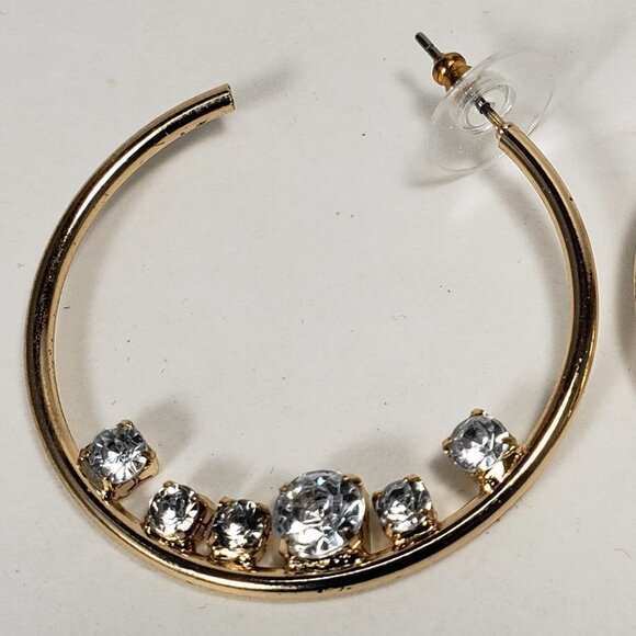 Women's Stunning Polished Gold tone Sparkling Crystal Open Hook Post Earrings - Picture 5 of 9